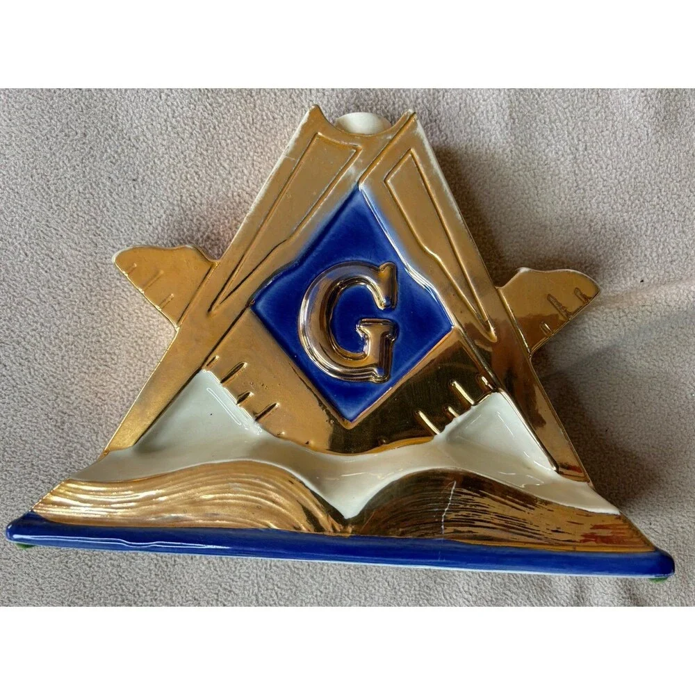 Vintage 1971 Porcelain Masonic Liquor Decanter Freemasons Square Compass EMPTY